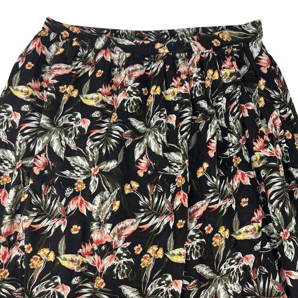 Style & Co Black Tropical Printed Flowy Pull On Midi Hi-Lo Layered Skirt L - Picture 4 of 13